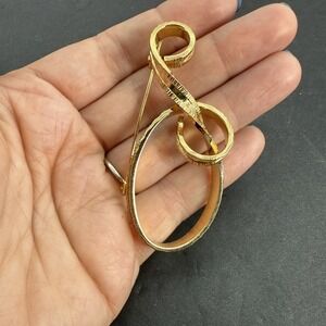 HUGE Vintage 40's Textured Gold Tone 2.5" Art Deco Swirl Design Brooch